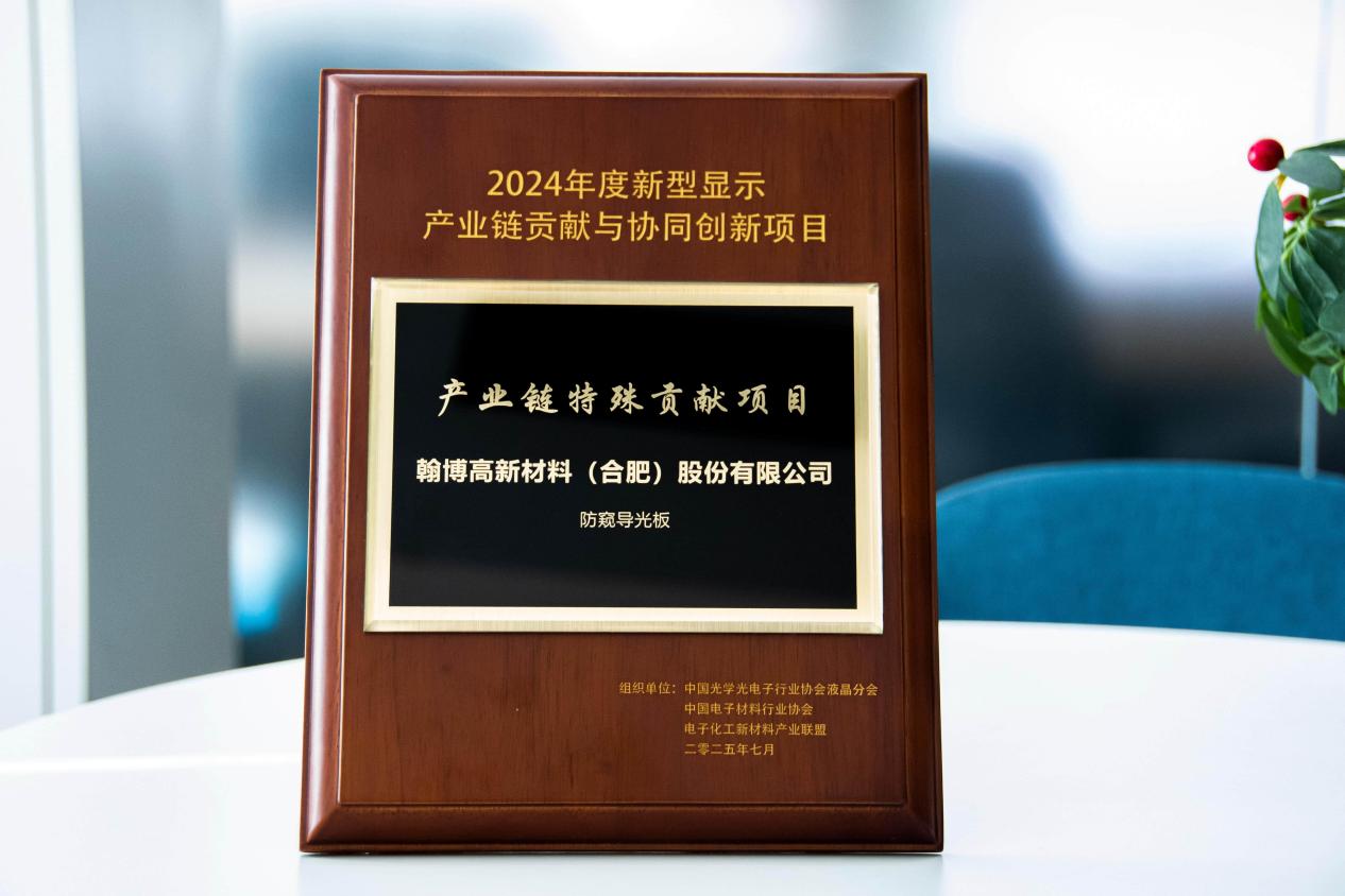翰博高新榮膺2024年度新型顯示產(chǎn)業(yè)鏈“特殊貢獻項目”大獎|創(chuàng)新防窺導(dǎo)光板技術(shù)獲權(quán)威認(rèn)可